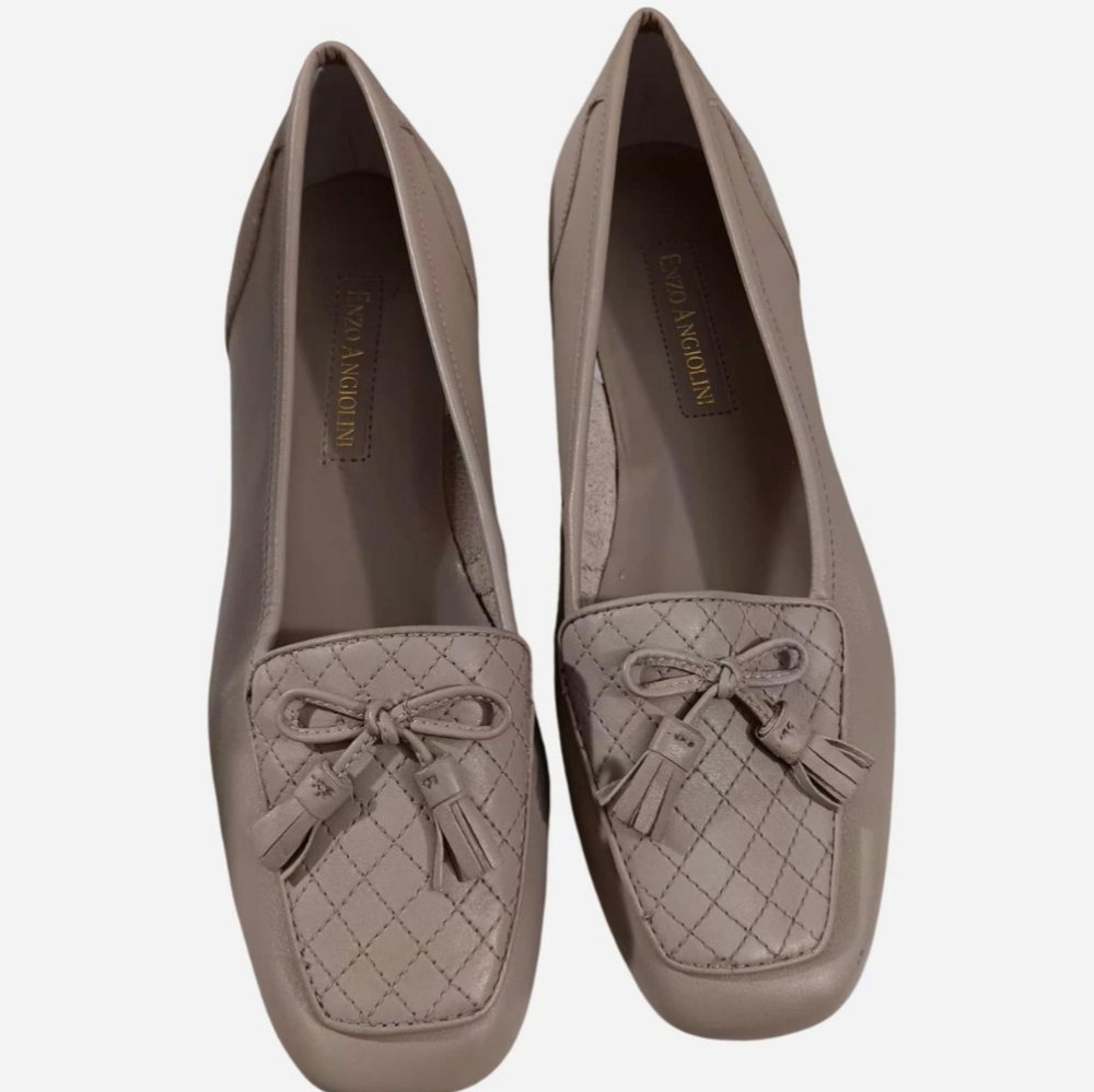 Enzo Angiolini Cream Beige Leather Loafers Flat Shoes